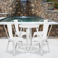 Flash Furniture CH-51080TH-4-18CAFE-WH-GG 24" Round Metal Table Set with Cafe Chairs in White